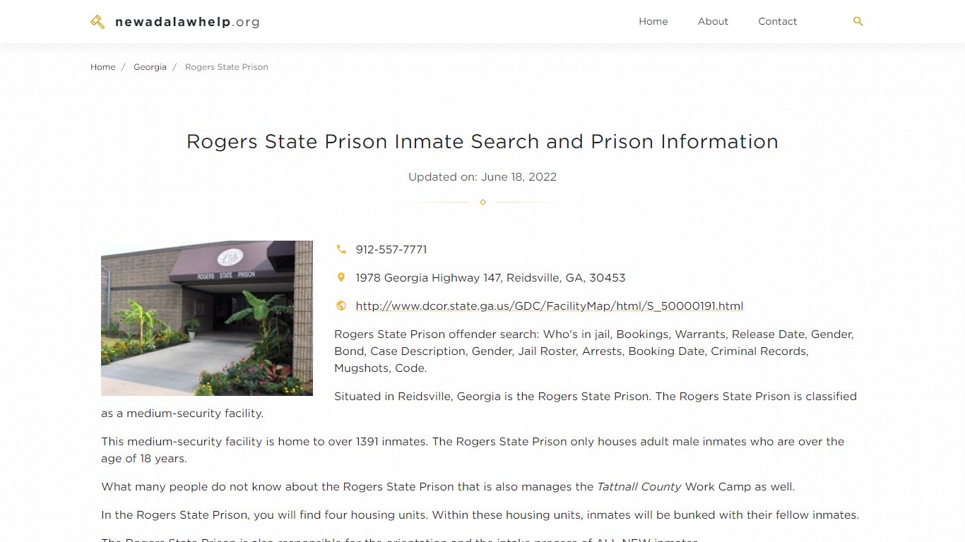 Rogers State Prison Inmate Search, Visitation, Phone no ...